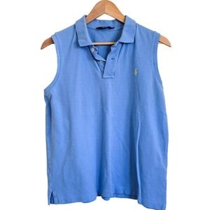 Ralph Lauren Womens Sleeveless Golf Polo Shirt Size L Blue Preppy Classic Cotton